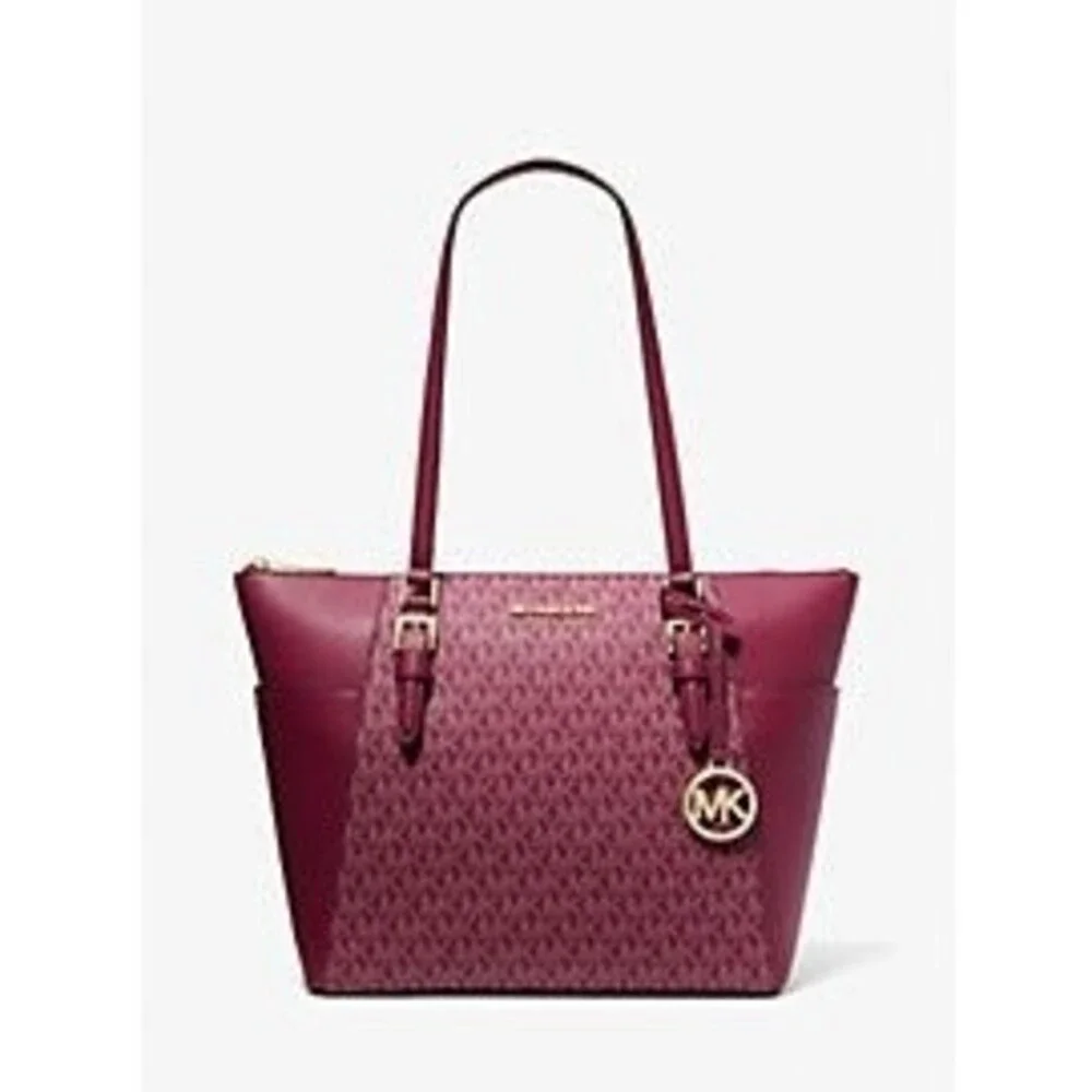 Michael Kors Charlotte Large Logo and Leather Top-Zip Tote Bag RET$448